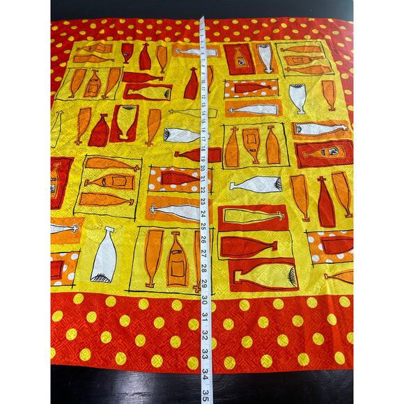 Adrianna Papell- Vtg Silky Vibrant Square Scarf- Orange Red Dots Wine 34x34" - Picture 5 of 5